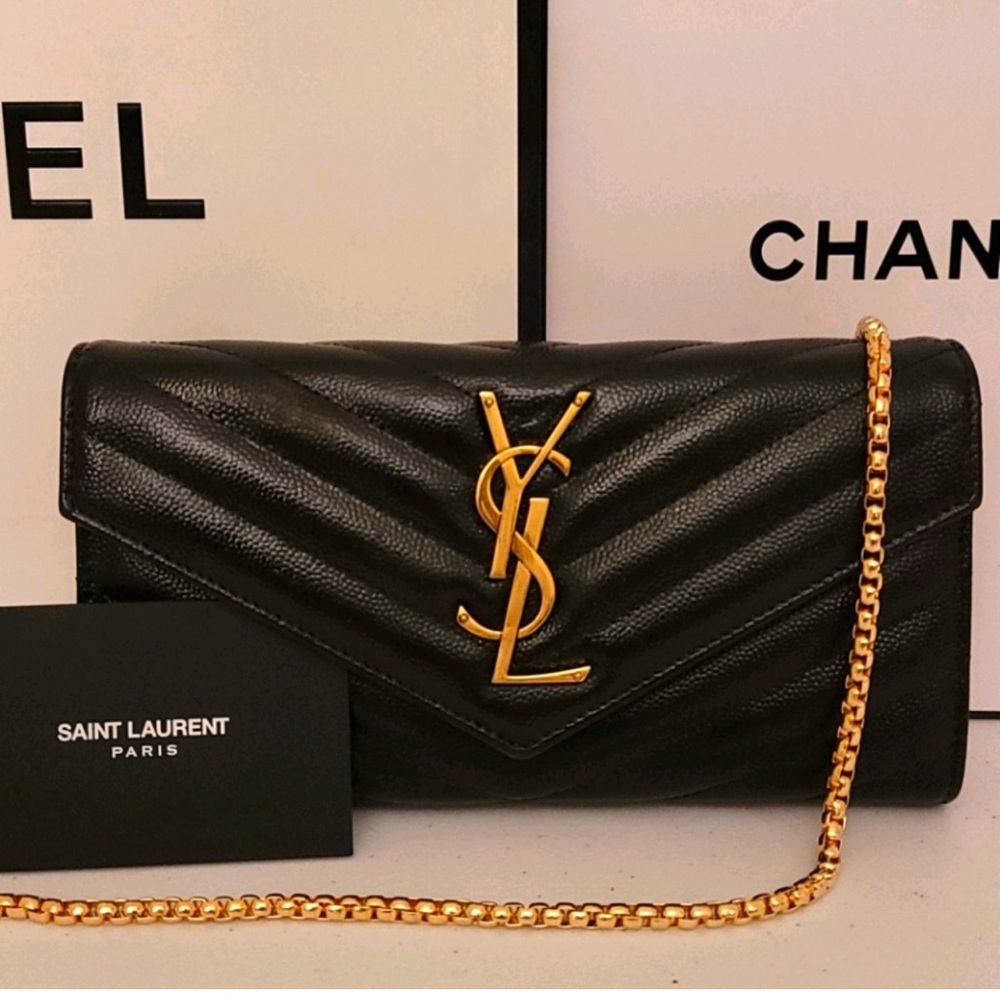 YSL Leather Flap Crossbody Purse  2 tone Chevron WOC